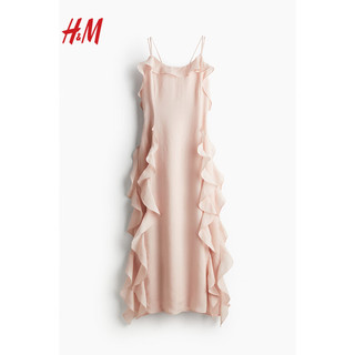 H&M2024春季女装时尚休闲舒适简约荷叶边吊带连衣裙1223225 柔粉色 160/88A 34