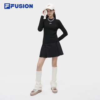 FILA FUSION斐乐潮牌女子织衫2024春袖口撞色时尚修身毛衣 正黑色-BK 155/76A/XS