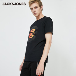 JACK&JONES 杰克琼斯 奥特莱斯男士简约百搭刺绣印花纯棉宽松舒适休闲短袖T恤