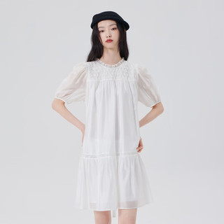 艾莱依（ERAL）褶裥造型浪漫连衣裙夏季简约风白色长裙女士通勤时尚裙子 炭黑 155/80A