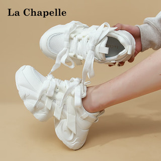 拉夏贝尔女鞋运动鞋老爹鞋四季可穿春季户外跑鞋厚底增高运动鞋子女 白色 38