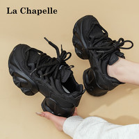 拉夏贝尔女鞋运动鞋老爹鞋四季可穿春季户外跑鞋厚底增高运动鞋子女 LA-7822黑色 37