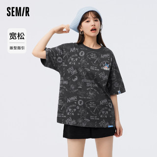 Semir 森马 史迪奇联名短袖T恤女中长款满印纯棉夏慵懒宽