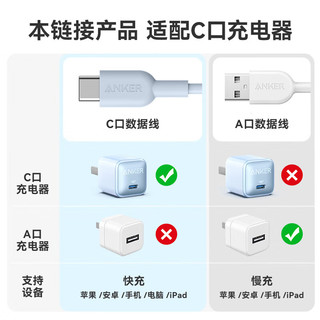 ANKER安克 MFi认证苹果快充线亲肤 适用iphone14/13手机iPad Type-C to Lighting苹果数据线 深紫 1.8m