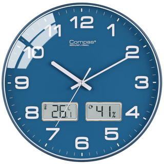 康巴丝（Compas）挂钟客厅温湿度时钟 13.7英寸简约钟表石英钟表挂墙 3374 蓝色 温湿度挂钟 蓝色 34.5CM