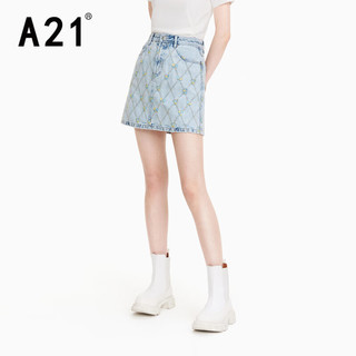 A21 夏季时尚女装牛仔高腰A摆短裙百搭风复古显瘦裙子 天蓝 S