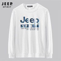 Jeep 吉普 卫衣男秋季新款男士长袖T恤休闲宽松圆领套头打底衫男装 HX2203 白色 XL