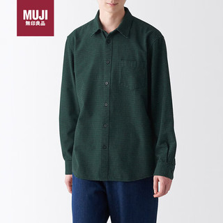 MUJI 無印良品 无印良品（MUJI）男式 法兰绒 长袖衬衫 休闲百搭衬衫 绿色格纹 S