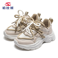 哈比熊（HOBIBEAR）女童鞋网面运动鞋2024春秋儿童鞋子小女孩春季休闲透气老爹鞋 单层 GS8213卡其 34码 鞋内长22.0cm