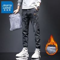 JEANSWEST 真维斯 秋冬季新款牛仔裤男直筒潮流韩版弹力小脚黑色休闲男裤长裤