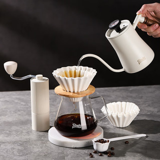 Bincoo 手冲咖啡壶套装手磨咖啡机家用手冲咖啡器具礼盒装 白月月光手冲咖啡 9件套 700ml