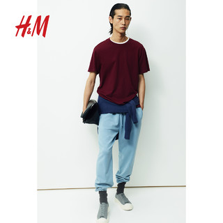 H&M HM男装标准版型T恤2024夏季新款简约圆领短袖舒适打底衫0685816