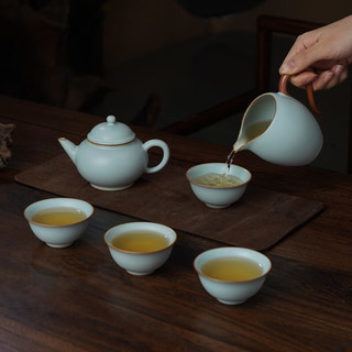 青澹整套茶具套装套组陶瓷茶具全手工天青色福寿安康套组 福寿安康 6件