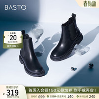 BASTO 百思图 冬季商场同款时尚粗跟加绒烟筒靴切尔西靴女短靴CD755DD2 黑色 38