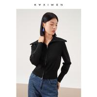 限尺码：KAXIWEN 佧茜文 大翻领针织衫女2023年冬季新款女装显瘦气质百搭针织上衣