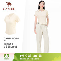 CAMEL 骆驼 冰感速干修身翻领女POLO衫T恤 Y24BA0L6018 杏色 XL