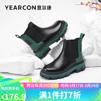 YEARCON 意尔康 女鞋厚底显高切尔西靴粗跟时尚短靴英伦风女靴 29109W 黑/绿 39