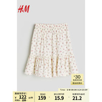 H&M童装女童2024春季花卉图案半身裙1215830 奶油色/花卉 120/53
