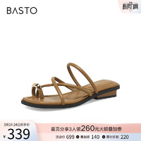 BASTO 百思图 夏季新款时髦复古粗跟露趾海边拖鞋凉拖鞋女外穿MBA01BT3