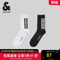 杰克·琼斯（JACK&JONES）夏季NBA联名勇士队字母织花装饰运动高筒袜两双装22421Q003 E40 黑色 L
