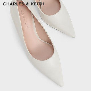 CHARLES&KEITH24春CK1-60361500简约尖头浅口通勤高跟鞋单鞋 粉白色Chalk 36