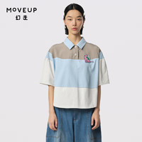 幻走（MOVEUP）2024夏季.FUN系列翻领趣味撞色设计师短款T恤女 淡蓝灰 S