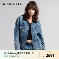 MISS SIXTY x Keith Haring 跨界合作系列2024春季牛仔外套女 中蓝 XS
