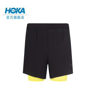 HOKA ONE ONE男款夏季5英寸二合一短裤GLIDE 5 SHORT 2IN 1透气 黑色 M