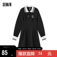 Semir 森马 连衣裙女春秋款polo领复古学院海军风小花裙子107123114097