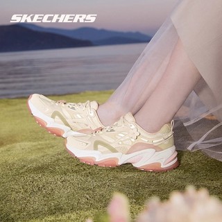 Skechers桃花鞋熊猫老爹鞋2024樱花百搭时尚厚底运动休闲女鞋