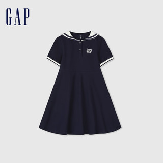 Gap 盖璞 女童2024春季柔软透气水手领短袖连衣裙儿童装长裙890492 海军蓝 120cm(XS)亚洲尺码