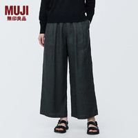 无印良品（MUJI） 女式 麻 宽版裤 裤子女款夏季款长裤休闲裤阔腿裤 BE1SKC4S 黑色 S(155/62A)