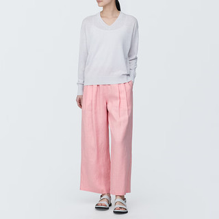 无印良品（MUJI） 女式 麻 宽版裤 裤子女款夏季款长裤休闲裤阔腿裤 BE1SKC4S 粉红色 XL(165/74A)