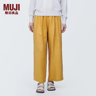 无印良品（MUJI） 女式 麻 宽版裤 裤子女款夏季款长裤休闲裤阔腿裤 BE1SKC4S 烟熏黄色 L(165/70A)