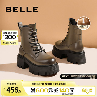 BeLLE 百丽 女鞋2023冬女靴英伦风复古加绒保暖马丁靴短靴B1623DZ3