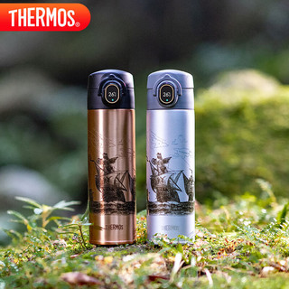 膳魔师（THERMOS）智能保温杯弹盖款470ml大容量男女士水杯子TEEA-470S BL (Navi) 曙光银 470ml