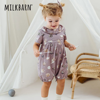 Milkbarn2024婴儿衣服女宝宝纯棉连体衣夏季短袖哈衣薄款爬服 紫沙贝壳 90cm(18-24m)