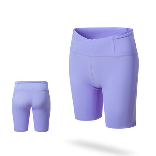 Olynsha高弹力瑜伽短裤女高腰压缩五分裤户外马拉松越野跑步运动紧身裤春 浅紫色 S