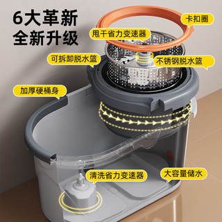 家杰优品 旋转拖把家用一拖净免手洗2024拖把桶套装拖布吸水墩布1杆4头 旋转拖把4个头