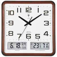 POLARIS 北极星 挂钟客厅石英钟万年历钟表简约挂表创意日历14英寸办公室时钟6825木纹普通款
