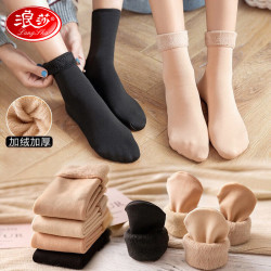 langsha浪莎雪地袜女加绒加厚秋冬款肉色光腿中筒毛绒袜袜子女保暖袜