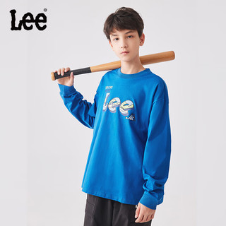 Lee童装T恤2024春季男童女童舒适百搭宽松男孩儿童长袖上衣 蓝色 160cm