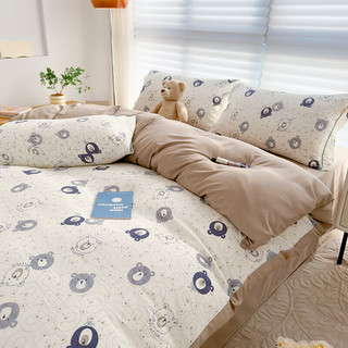 猫人A类双层纱床上四件套小清新床单被套罩单双人家用ins风床上用品 小甜豆泥 1.2m床单三件套-被套150*200