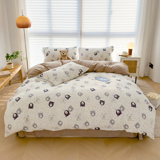 猫人A类双层纱床上四件套小清新床单被套罩单双人家用ins风床上用品 小甜豆泥 1.2m床单三件套-被套150*200