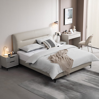 掌上明珠家居（M&Z）科技布软床卧室简约双人床齐边排骨架透气大床 床【白色款】 1.8米*2.2米款