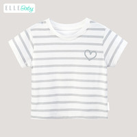 ELLE BABY儿童T恤条纹棉透气幼中大童夏装T恤短袖上衣 白色条纹 125码