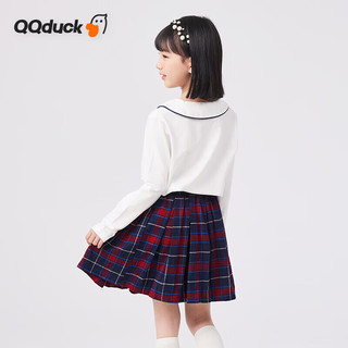可可鸭（QQ DUCK）童装女童套装儿童学院JK风polo衫百褶裙套装春季衣服 (学院套装)白色 110CM