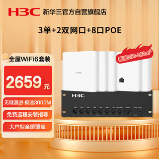 H3C 新华三 华三全屋wifi套装 2个双网口+3单网口ap面板+8口POE管理器 5G分布式企业级千兆无线网络覆盖大户型