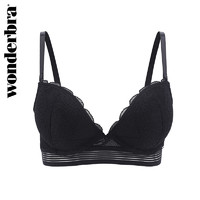 wonderbra 黑色文胸粗网眼蕾丝性感内衣女聚拢胸罩 黑色 70C