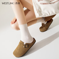 PLUS会员：WESTLINK 西遇 女士复古沙色一脚蹬平底博肯鞋
